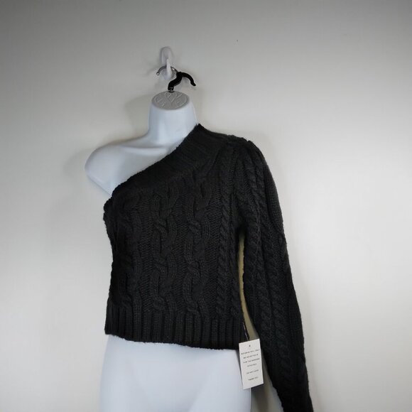 NWT For Love and Lemons Quinn One Shoulder Black Knit Sweater Size S - Picture 2 of 12